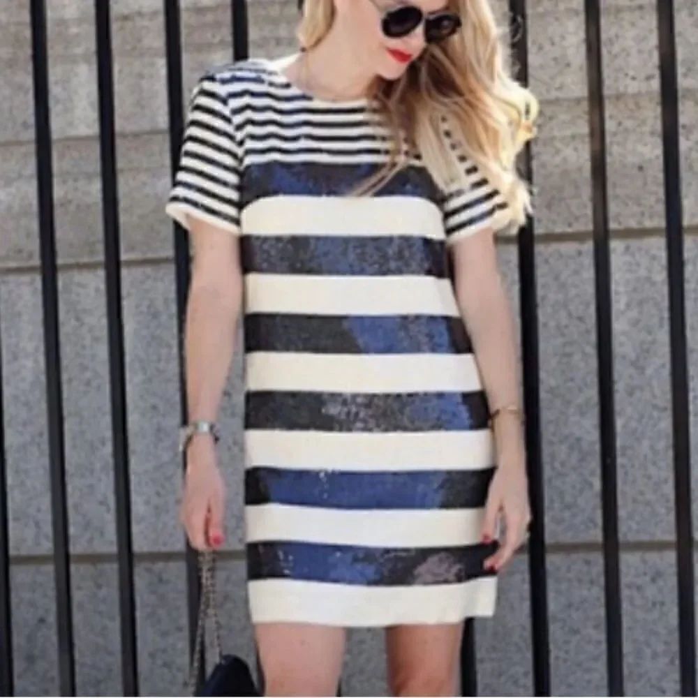 NWT VERONICA BEARD EVAN SEQUIN STRIPE TEE SHIRT DRESS Size 2